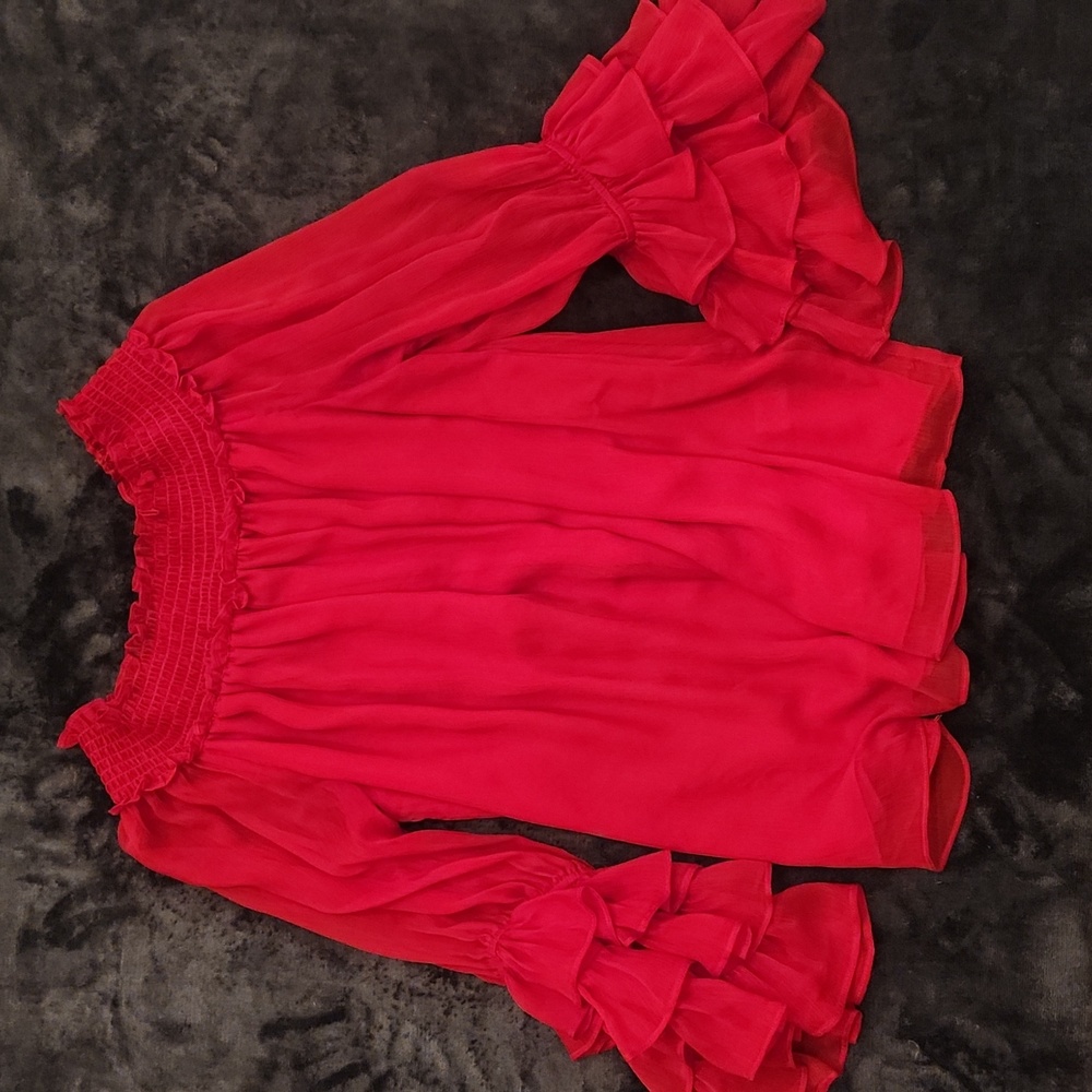 CeCe Vibrant Red Off The Shoulder Blouse